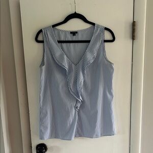 Ann Taylor Light Blue Striped Ruffle Blouse